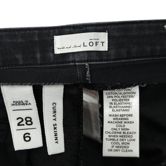 Loft Curvy Skinny Mid Rise Jeans Womens Size 28/6 Ankle Stretch Denim Black - Picture 8 of 15